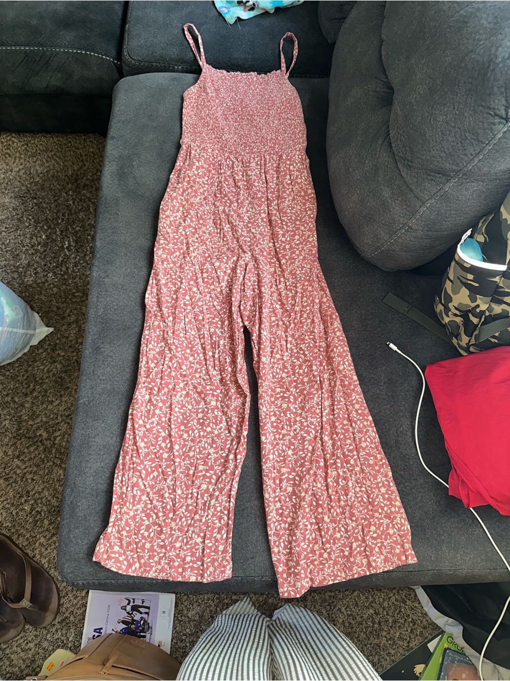 Old Navy Pink Floral Smocked Wide-Leg Jumpsuit